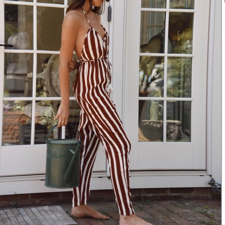Nwt Weworewhat Women’s Kaia Jumper- Brown Stripe Swim Coverup Resort Wear